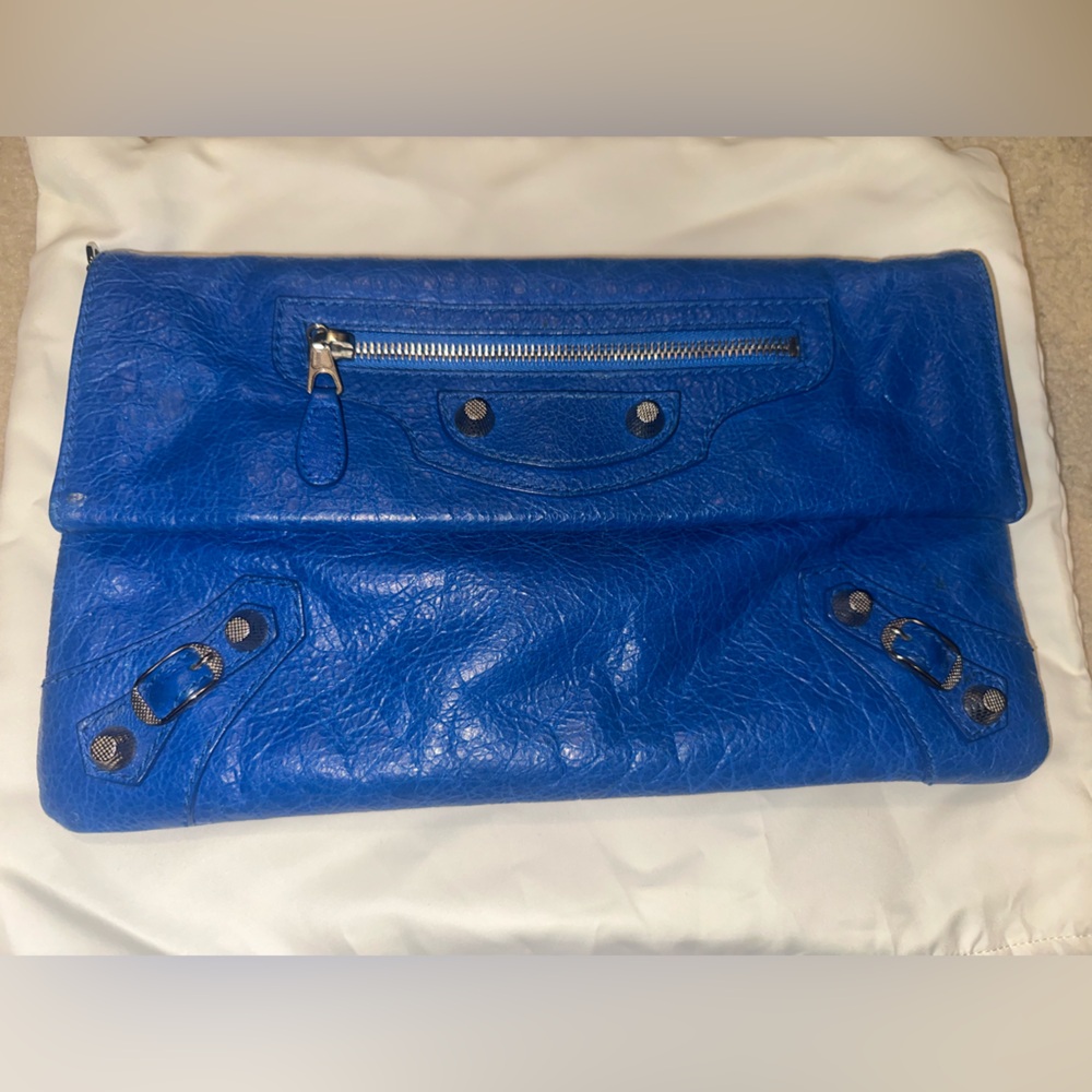 Balenciaga Royal Blue Leather Clutch